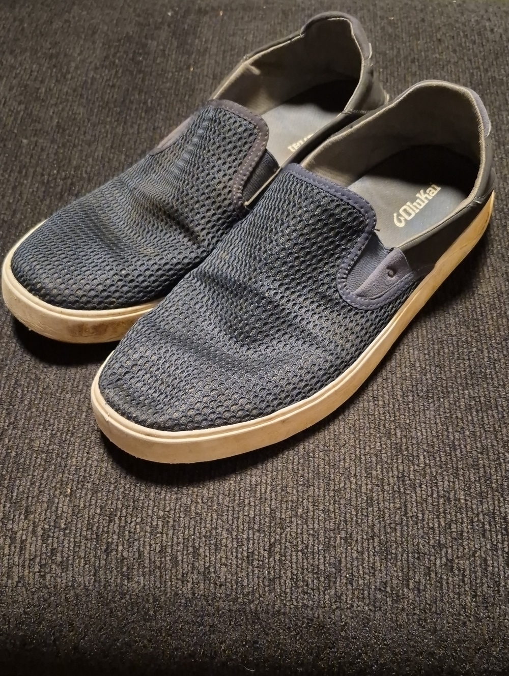 OluKai Men's Navy Mesh Slip-On Sneakers with White Sole